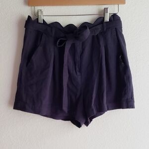 Francesca's Collections Navy Scallop Waist Tie Shorts
